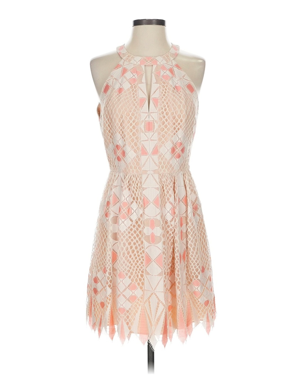 BCBGMaxAzria Peach and Ivory Lace Halter Mini Dress